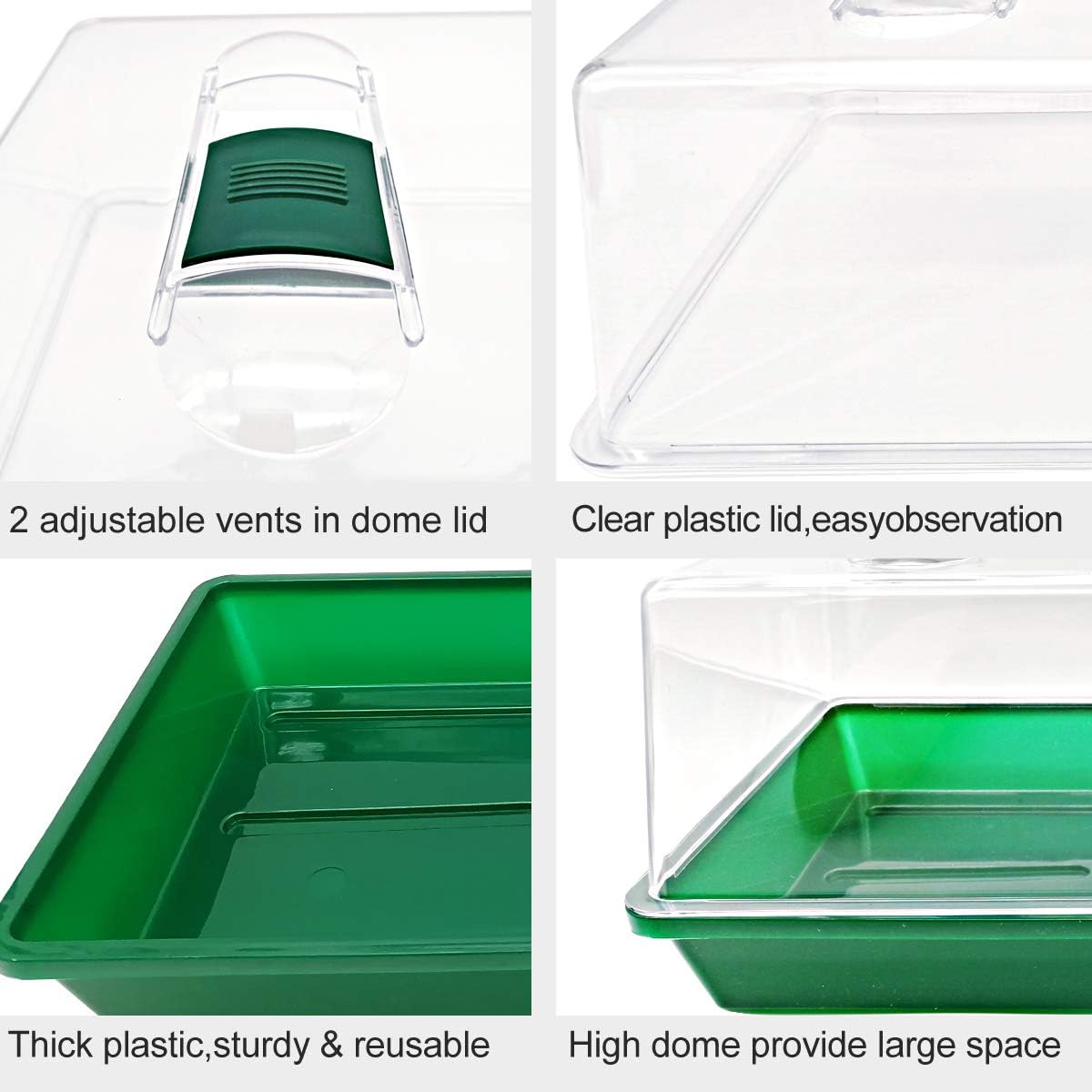 Propagator Tray with Vented Dome, Thick Mini Greenhouse for Seedlings | Large 15 in x 7.1 in Space, Reusable Sturdy