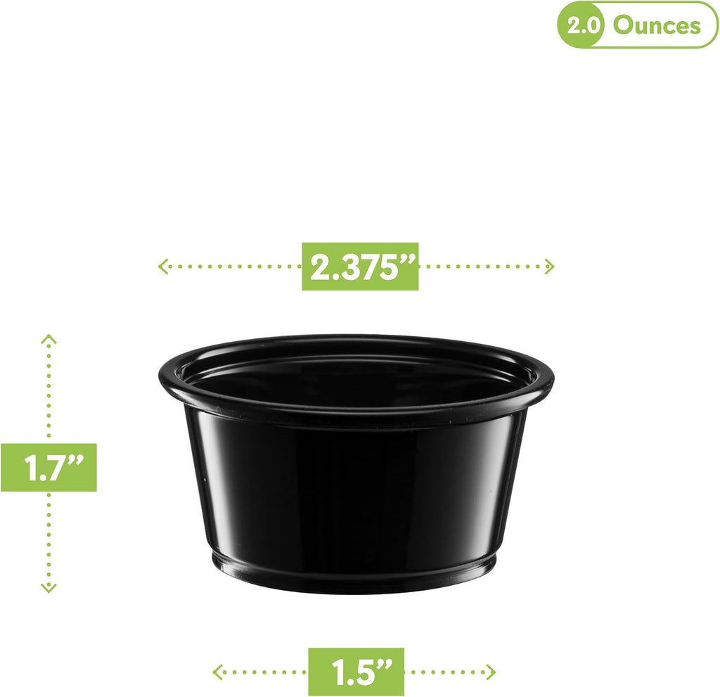2 oz - 200 Cups Black Diposable Plastic Portion Cups