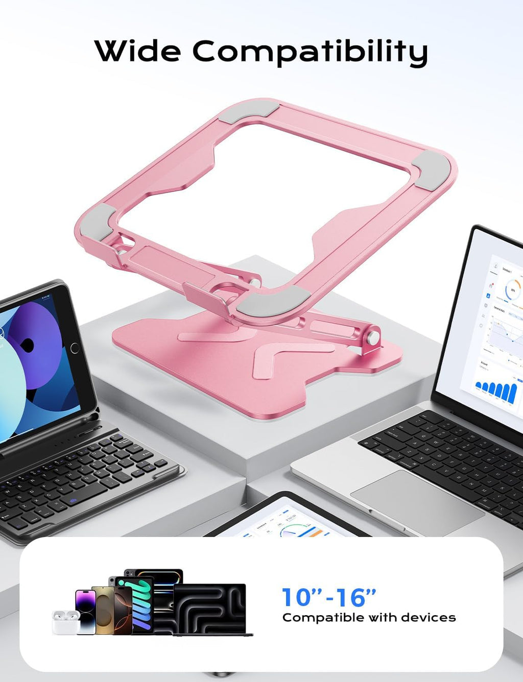 Adjustable Laptop Stand for Desk, Metal Foldable Laptop Riser, Portable Laptop Holder Mount, Ventilated Cooling
