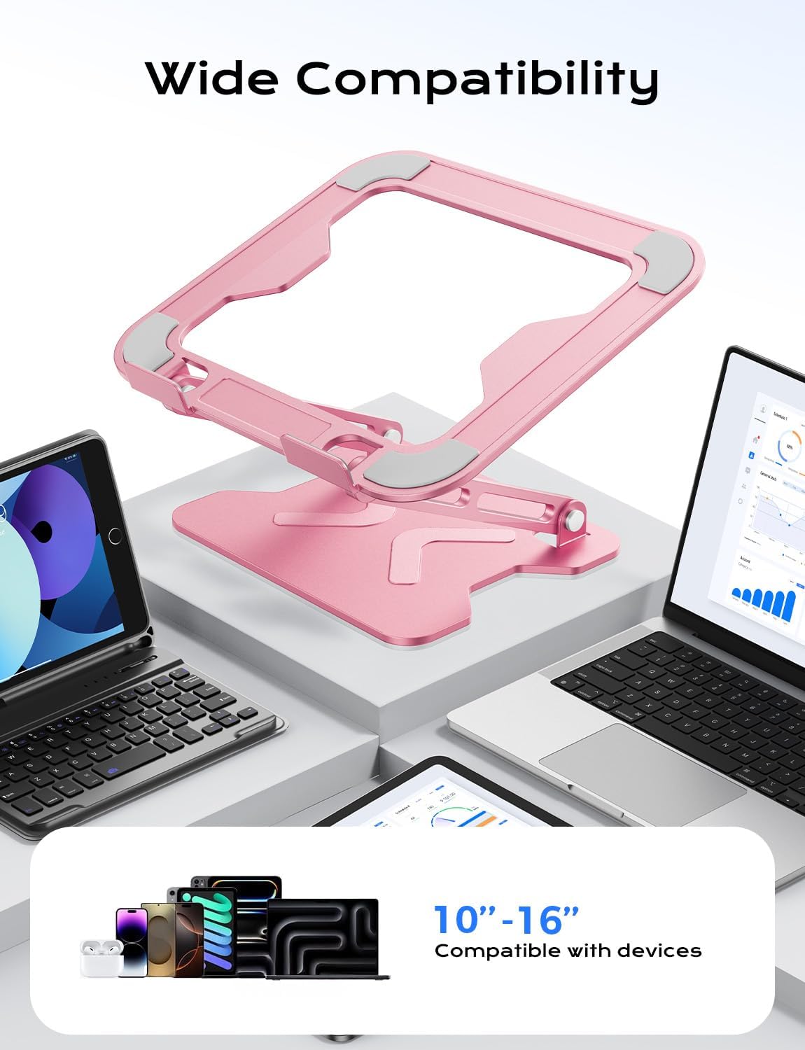 Adjustable Laptop Stand for Desk, Metal Foldable Laptop Riser, Portable Laptop Holder Mount, Ventilated Cooling