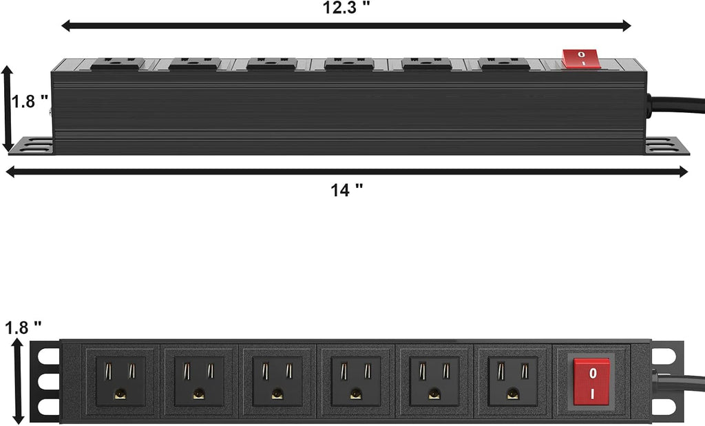 6 Outlet Power Strip, Metal Mountable Power Strip, Heavy Duty Wall Mount Power Outlet for Commercial, Industrial