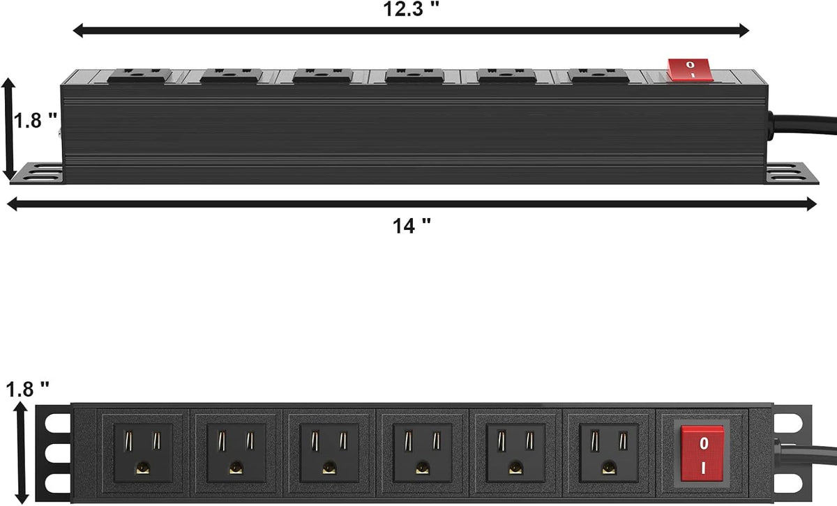 6 Outlet Power Strip, Metal Mountable Power Strip, Heavy Duty Wall Mount Power Outlet for Commercial, Industrial