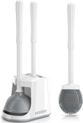 Unique Toilet Plunger and Brush, Silicone Brush and Heavy Duty Toilet Plunger Set with Ventilated Holder, 2-in-1