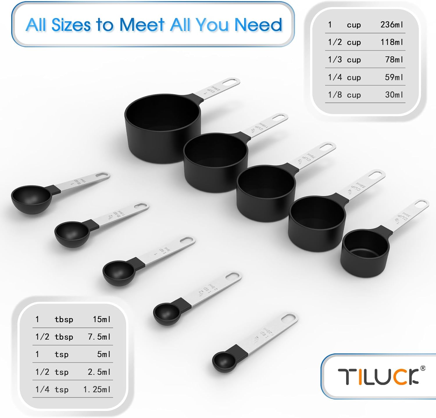 Measuring Cups & Spoons Set, Stackable Cups and Spoons, Nesting Measure Cups with Stainless Steel Handle, Kitchen