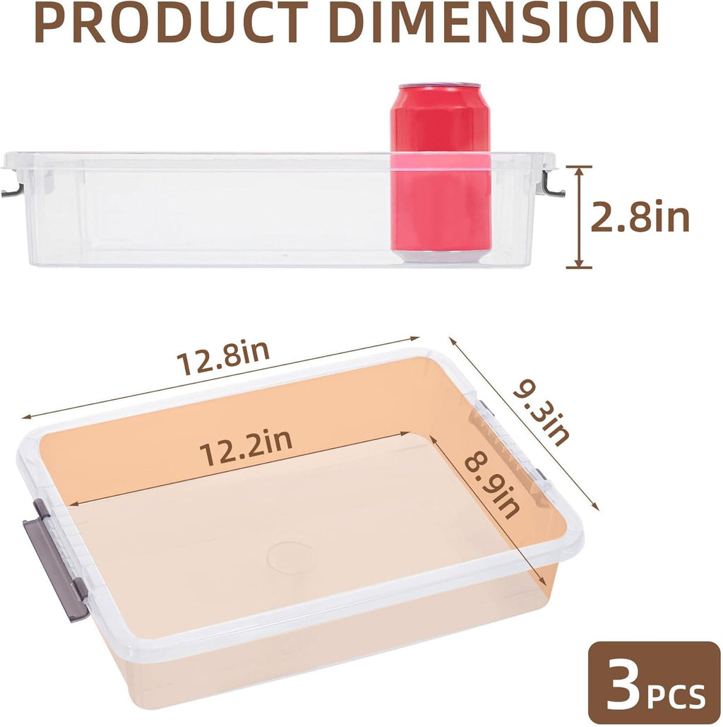 3 PCS Plastic Storage Bins with Latching Lids Portable Project Case Clear File Box Stackable Storage Containers for
