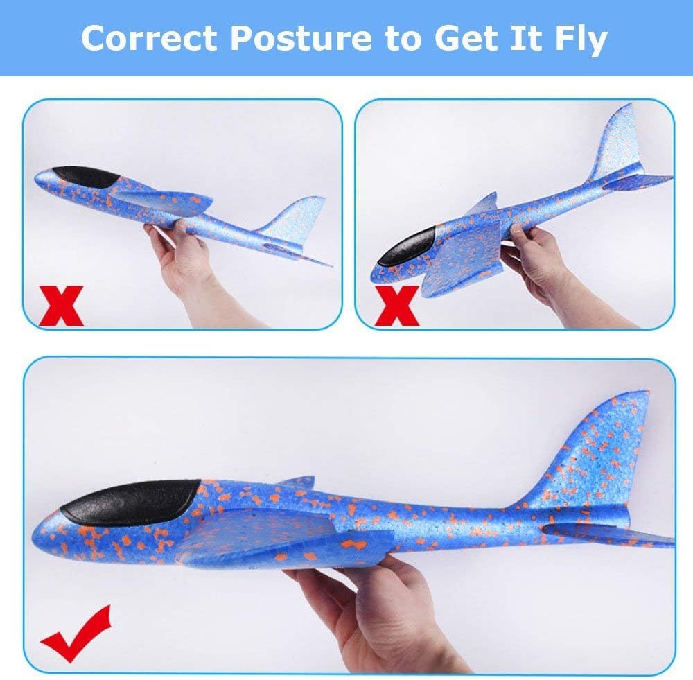 2 Pack Airplane Toys, 17.5" Large Throwing Foam Plane, 2 Flight Mode Glider, Flying Toy for Kids, Birthday Gifts for