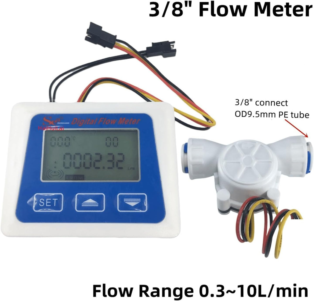 Water Flow Sensor Digital LCD Display Water Flow Sensor Meter, Flowmeter Totalmeter with 3/8" / 1/4" Flow Battery Working Meter(1/4")
