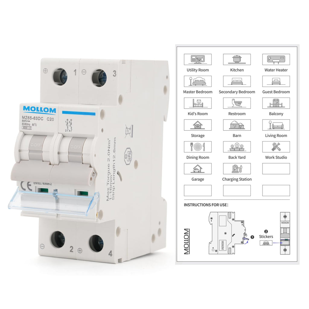 MOLLOM DC 2P 500V 20Amps C20 Miniature Circuit Breaker