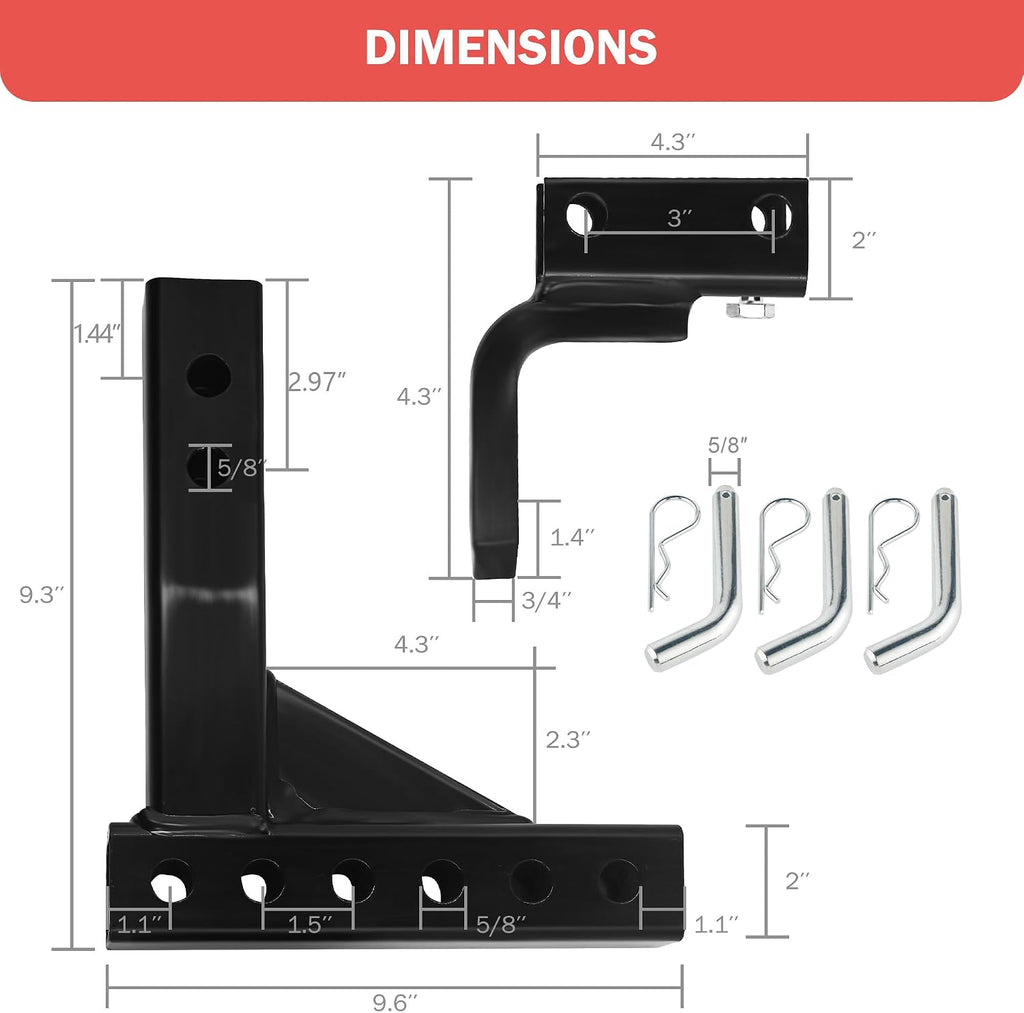 Adjustable Trailer Hitch Ball Mount for 2-Inch Receiver