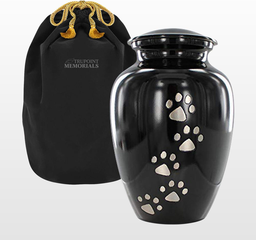 Pet Urn for Dogs and Cats Ashes, Paws Print Grey Cremation Urns for Pets - Black, Small Up to 17lb