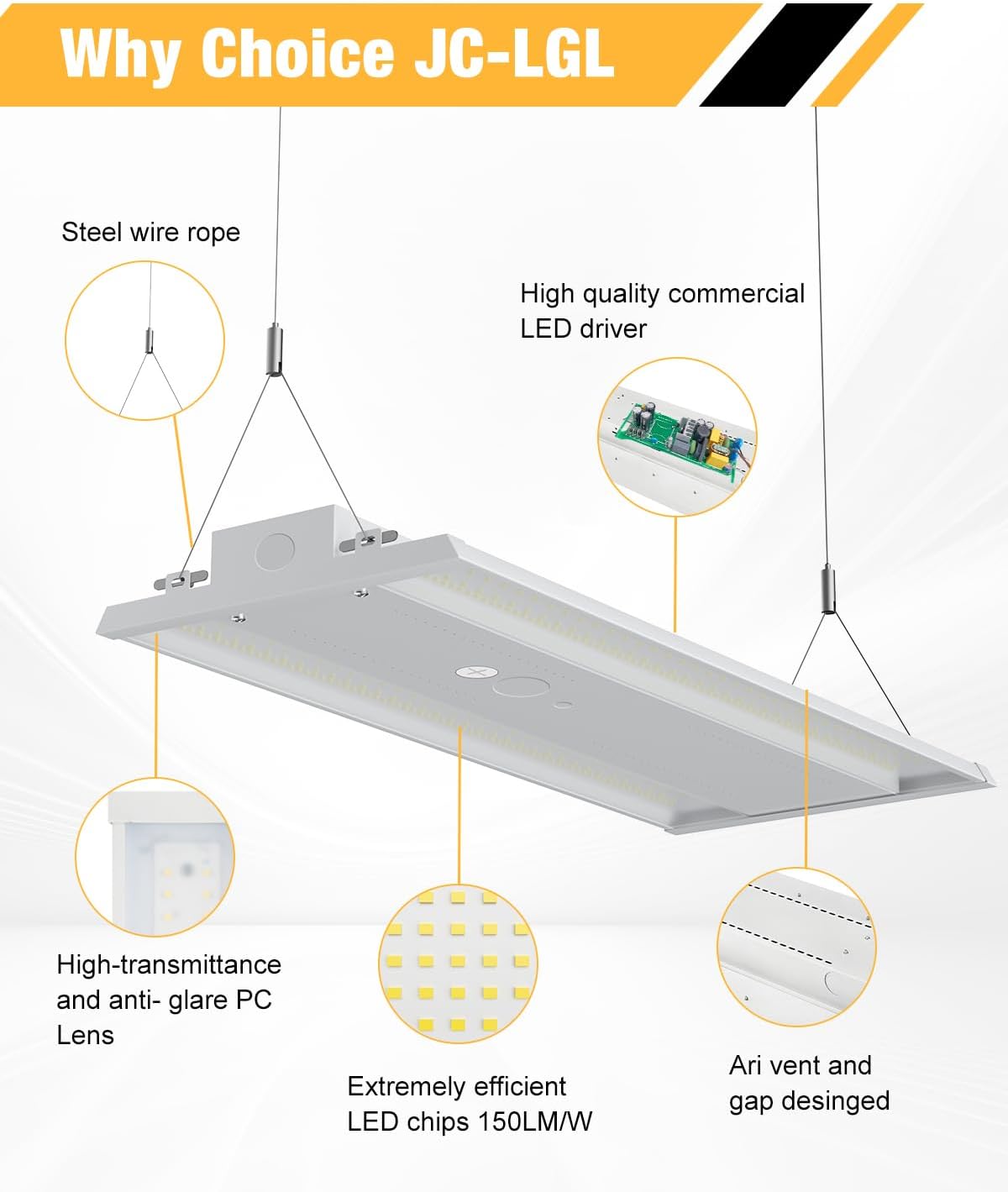 LED Linear High Bay Light, 300W 45000LM 5000K High Bay Shop Lights