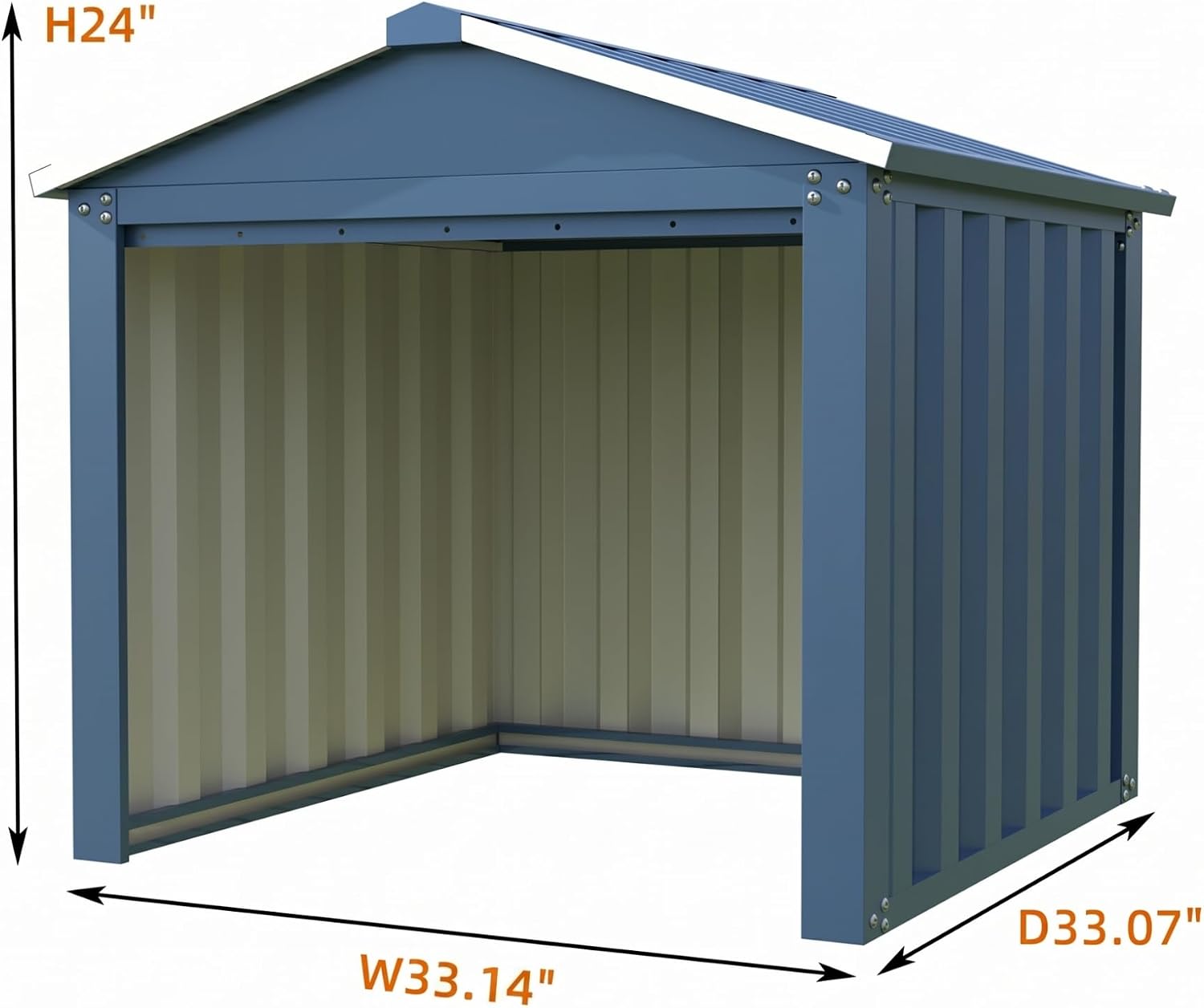 Metal Robot Mower Garage, 3 x 3 FT, Blue | Open-front steel shelter for robotic mowers; 33.07"D x 33.14"W x 24"H