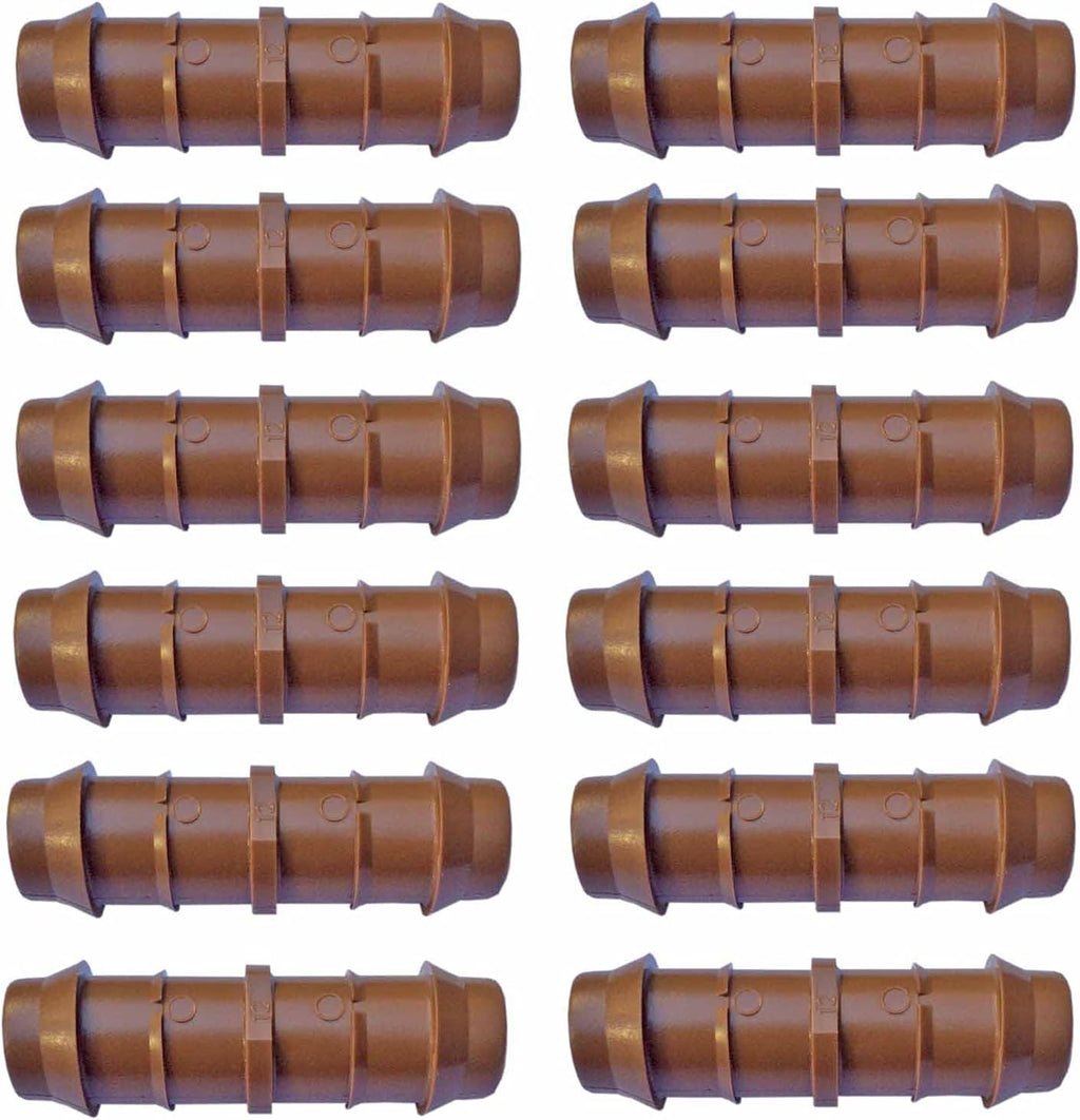1/2" Coupling Drip Irrigation Fittings (12 Pack) - Barbed Drip Line Coupler Connectors compatible with Rain Bird and Most 1/2" Tubing or Sprinkler Systems