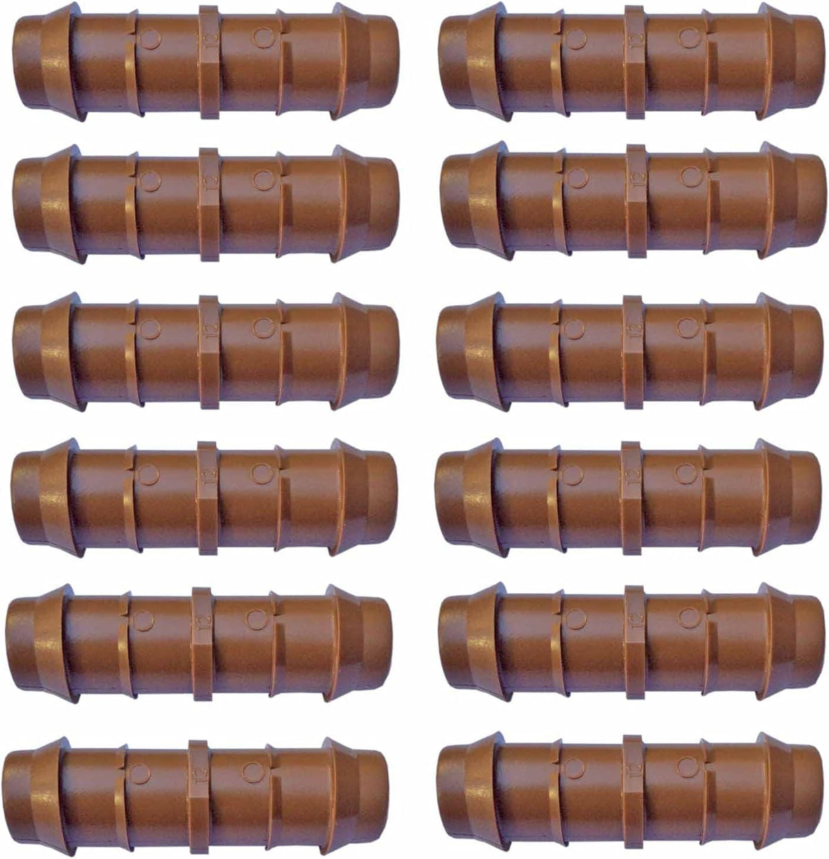 1/2" Coupling Drip Irrigation Fittings (12 Pack) - Barbed Drip Line Coupler Connectors compatible with Rain Bird and Most 1/2" Tubing or Sprinkler Systems