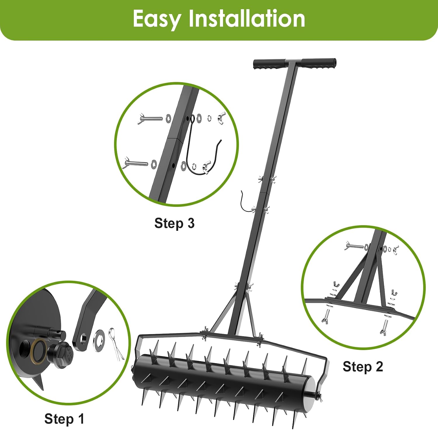 18Inch Rolling Lawn Aerator, Upgraded Heavy Duty Aerators | Lawn Soil Penetrator Spikes w/ 3 Adjustable Height