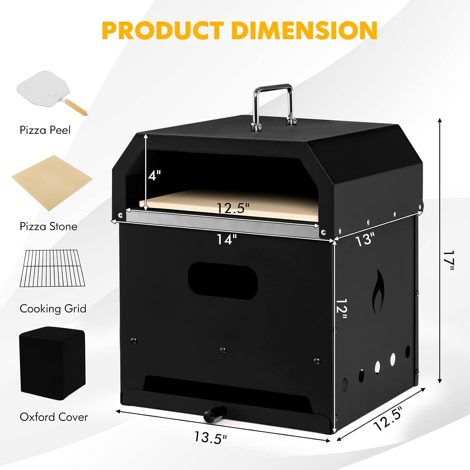 Pizza Oven Outdoor, 4-in-1 Wood Fired Pizza Oven and Grill Combo W/ 12" Pizza Stone, Pizza Peel, Water-Proof Cover &