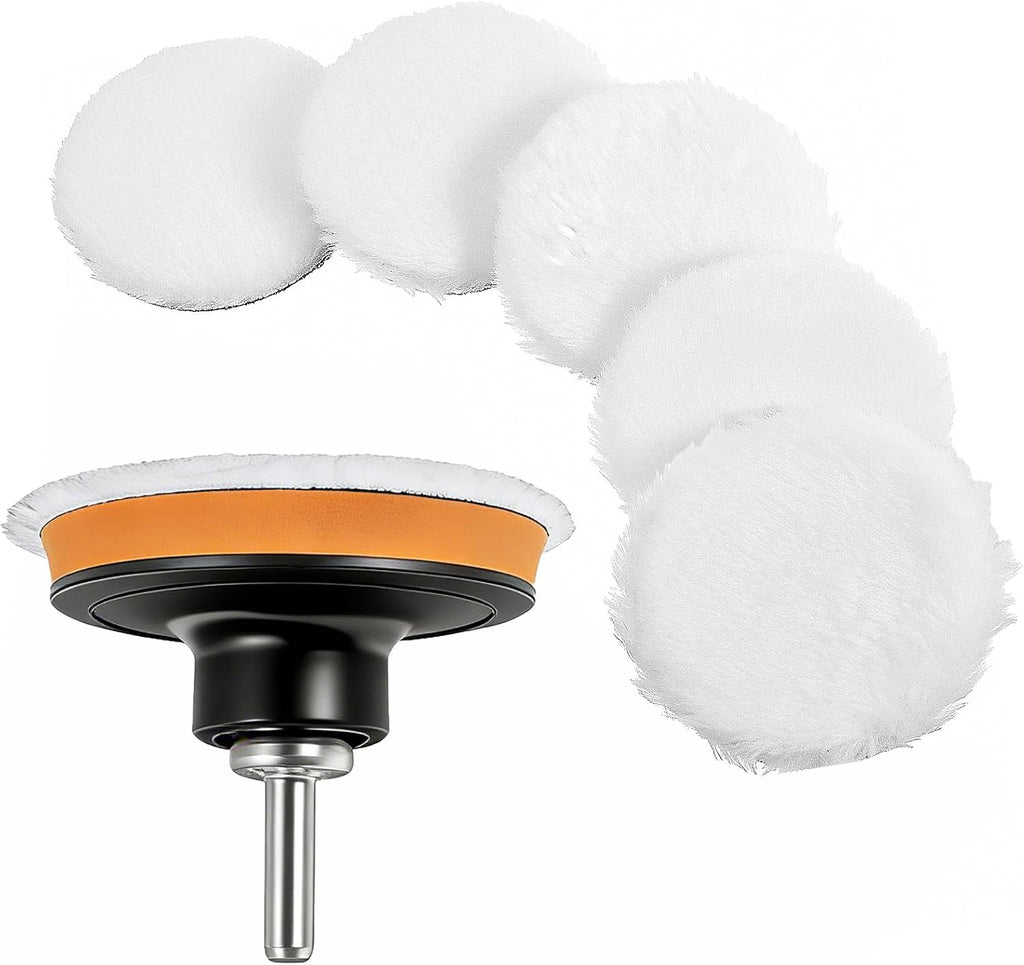5PCS 5 Inch Wool Polishing Pads Hook and Loop White Buffing Pads for Orbital Sander Polisher Buffer Synthetic
