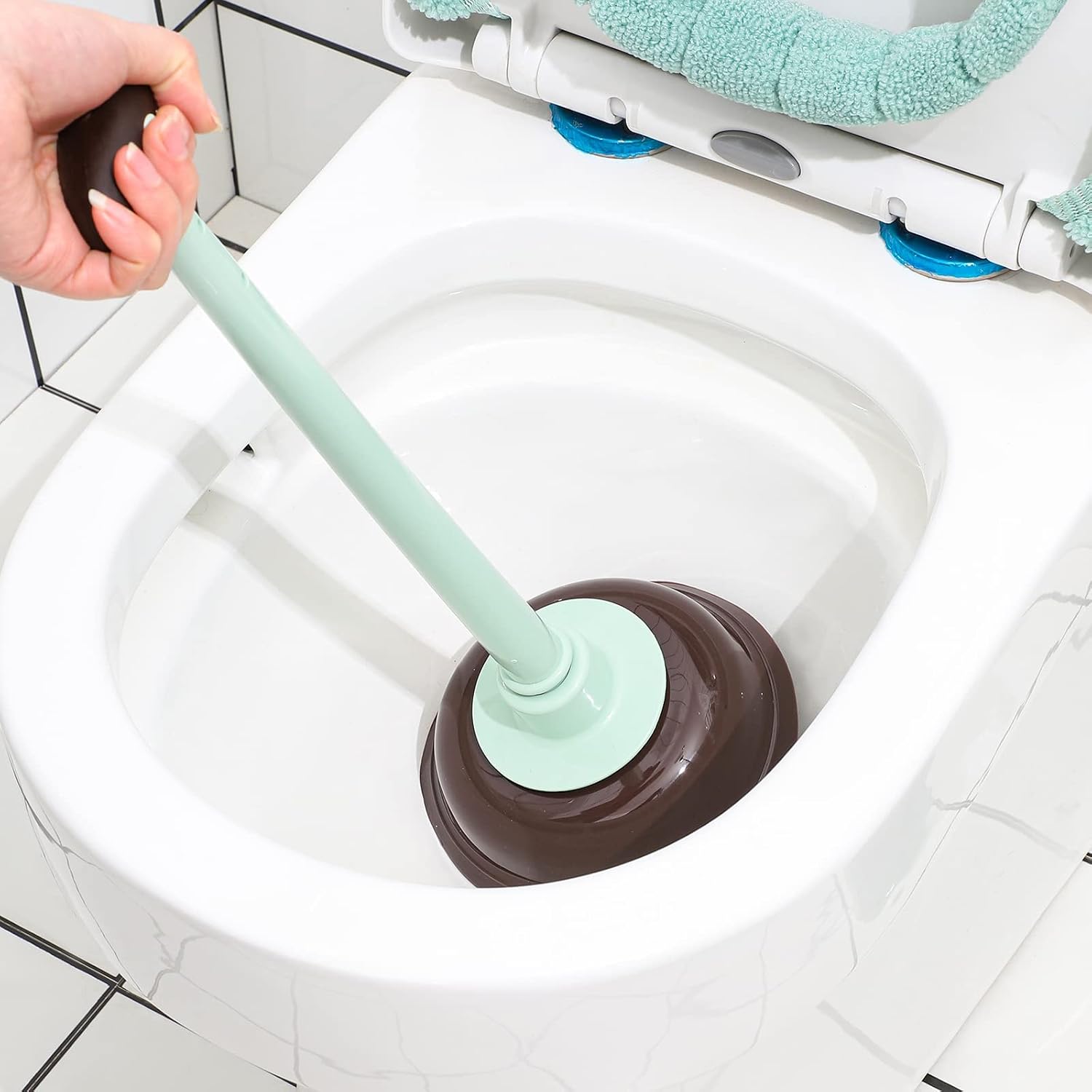 Toilet Brush and Plunger Set,Green 3 in 1 Bathroom Scrubber Plunger and Angled Toilet Bowl Brush & Scrubber Combo