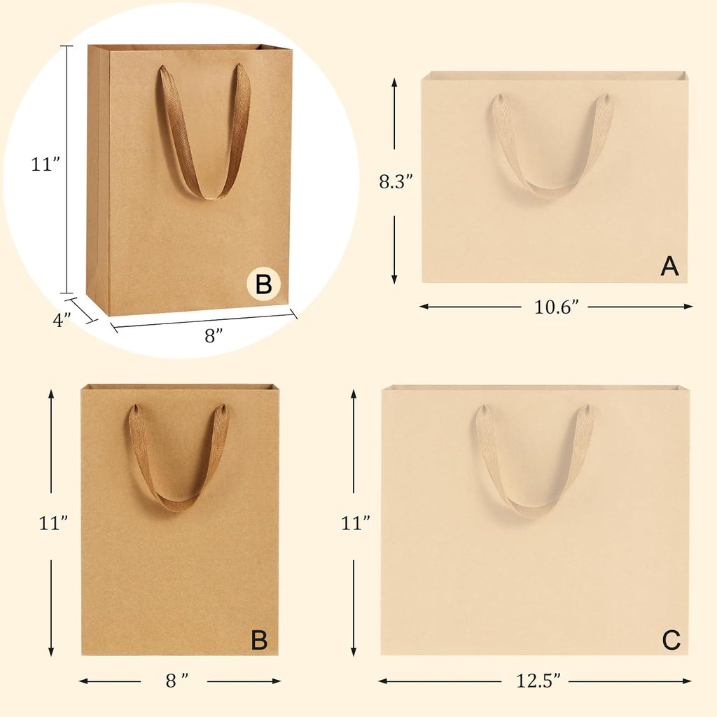Gift Bags with Handles 8x4x11 Inch Medium Brown 25 Pack
