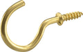 Hillman Solid Brass Cup Hooks for Mugs, Keys, and Tools, 1-Inch, 5 Pack