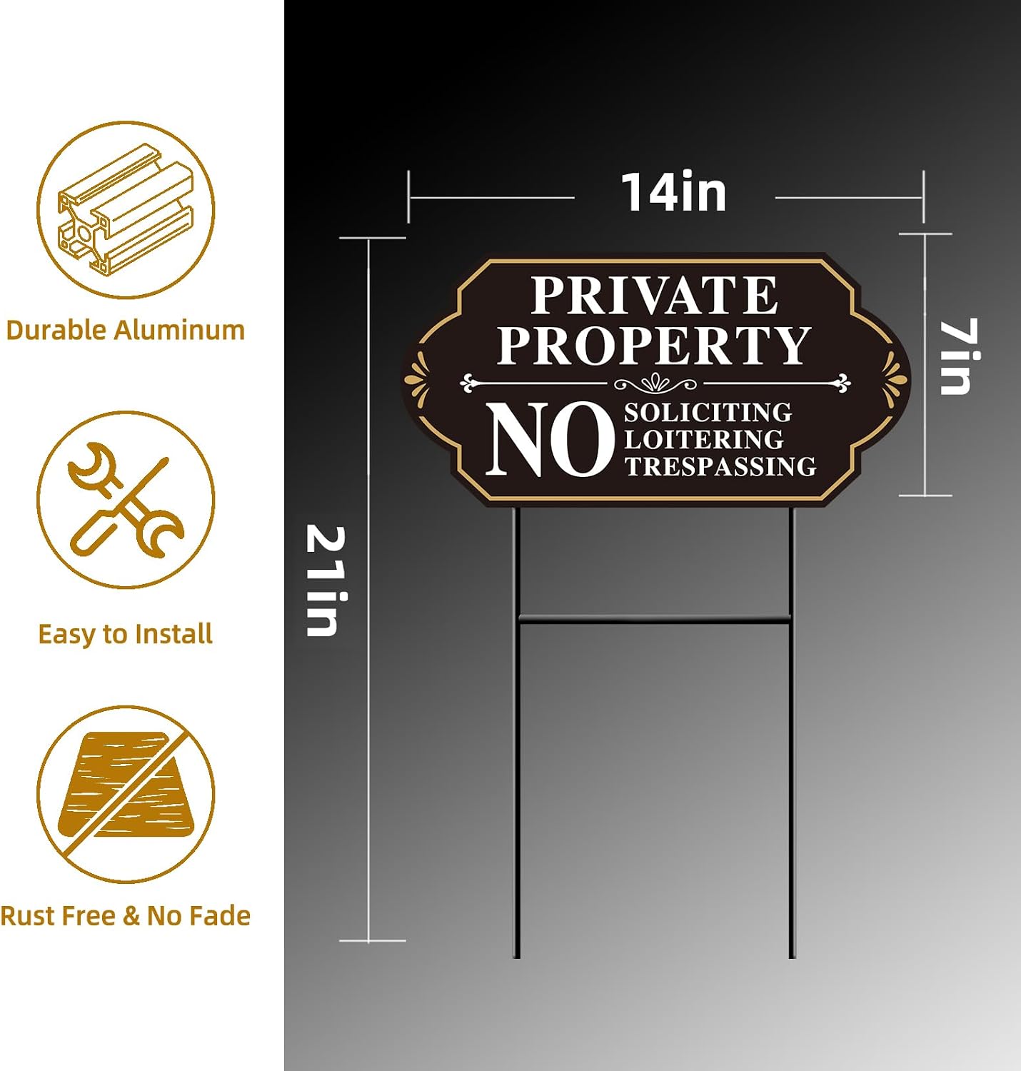Private Property No Soliciting Sign for House, No Soliciting Yard Sign, 2-Pack 14"x7" Double-Sided H-Stake Metal