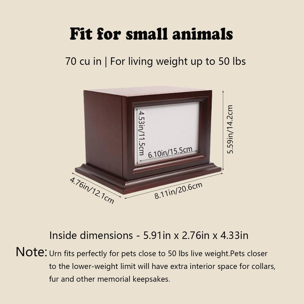Wooden Pet Memorial Keepsake Urns for Small/Medium Dogs & Cats （Small）, Photo Box Pet Cremation Urn，Cremation Urns
