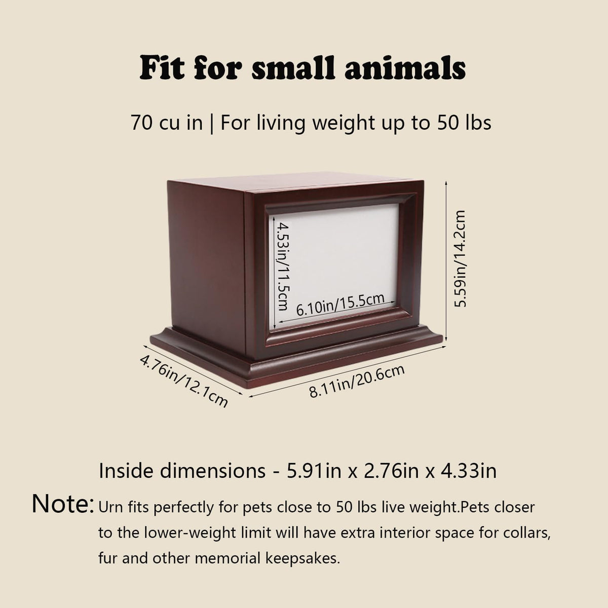 Wooden Pet Memorial Keepsake Urns for Small/Medium Dogs & Cats （Small）, Photo Box Pet Cremation Urn，Cremation Urns