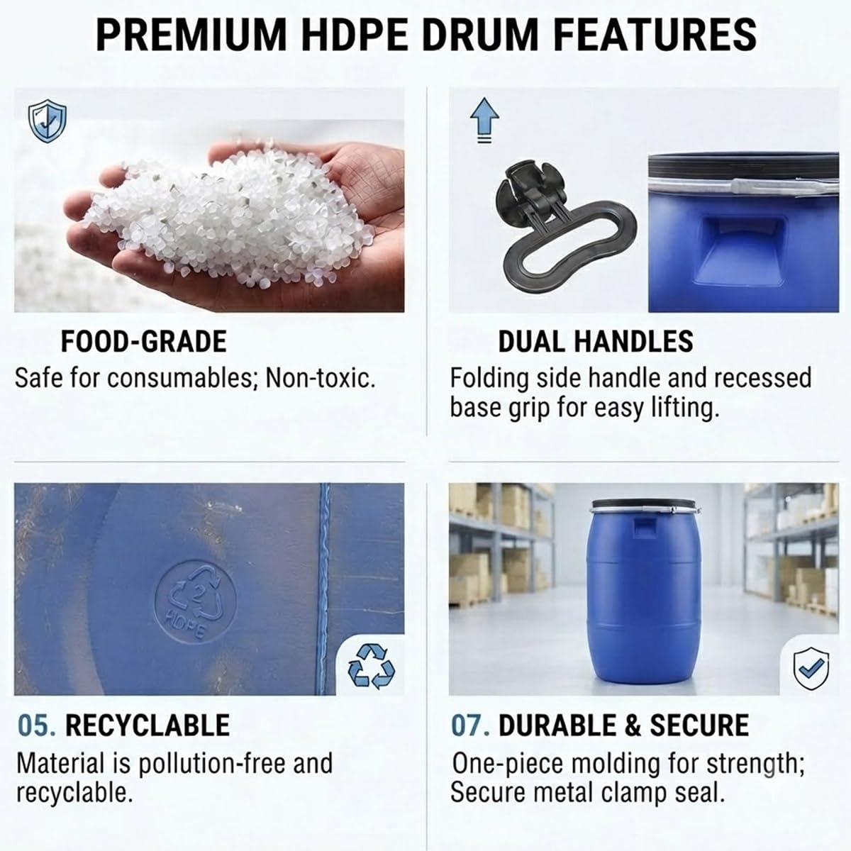 Storage Barrel Rain Drum for Outside Food Grade Plastic Shipping Container Lock Ring Air Tight Water Barrels Rain