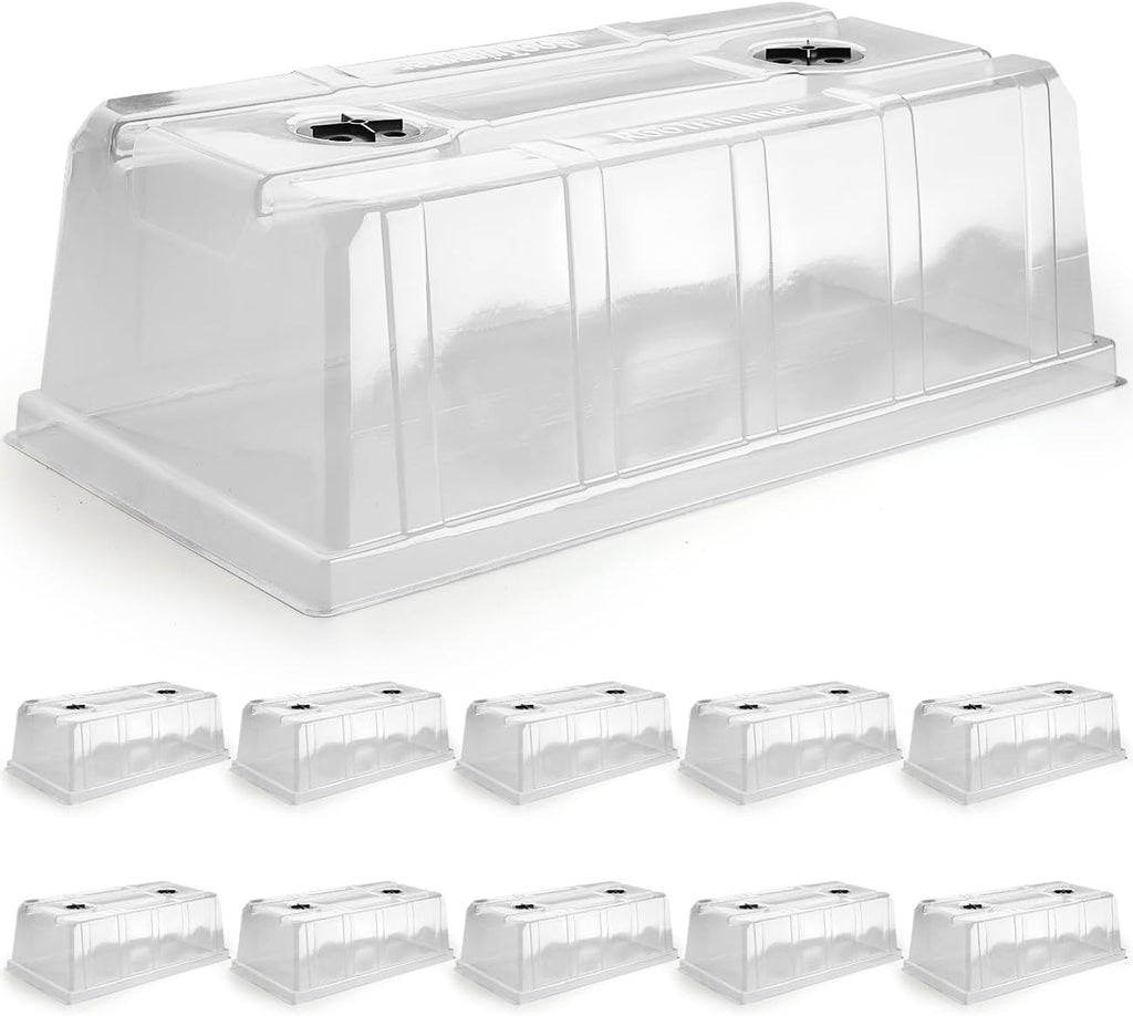 10 Pack 6.3" Tall Humidity Domes for 1020 Trays, Extra Strength Seed Starter Covers with 2 Adjustable Vents, Clear
