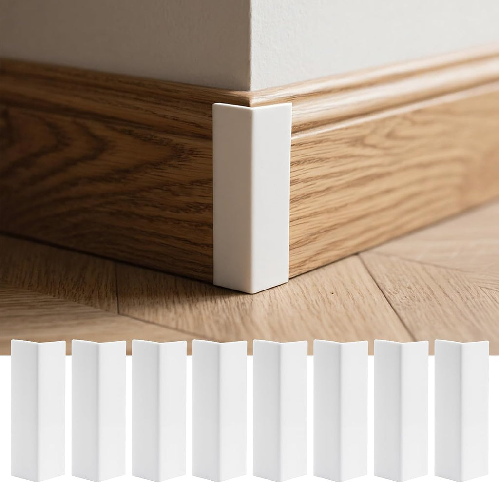 Baseboard Corner Protectors Self Adhesive, White, 8 Pcs