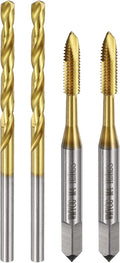 uxcell Metric Tap & Drill Bit Set, 2pcs M4 x 0.7 Spiral Point Thread Taps and 2pcs 3.3mm Twist Drill Bits, Titanium Coated HSS6542 Screw Tapping Threading Tools