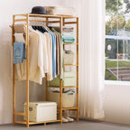 Bamboo Garment Rack with 6 Tier Storage Shelves & Hanging Rod
