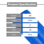PSBM Dark Blue Mini Stretch Wrap with Handle 3" x 1000' 80 GA 36 Rolls