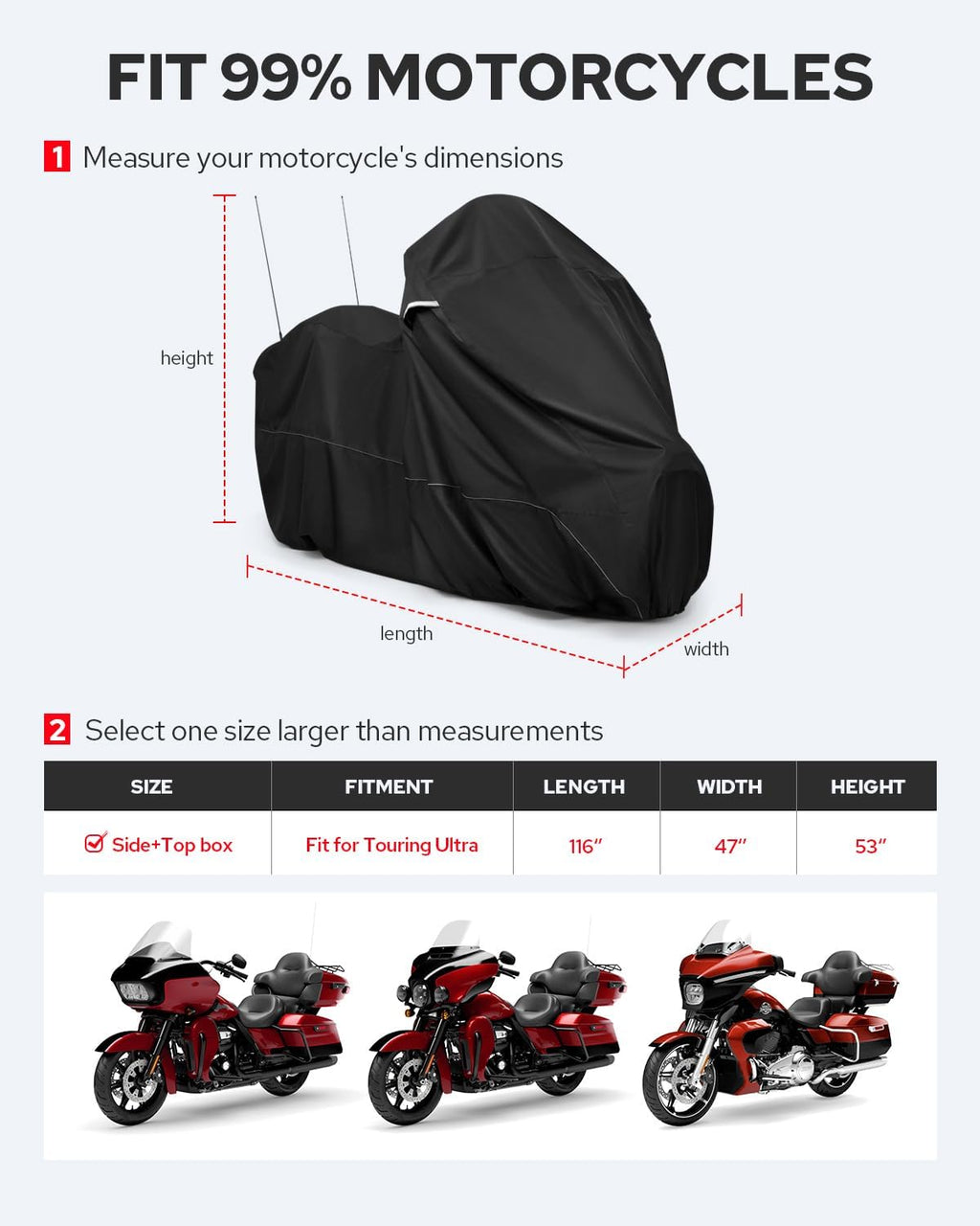 Motorcycle Cover with Side Top Box Compatible with Harley Davidson Touring Ultra Limited Street Glide Road Glide
