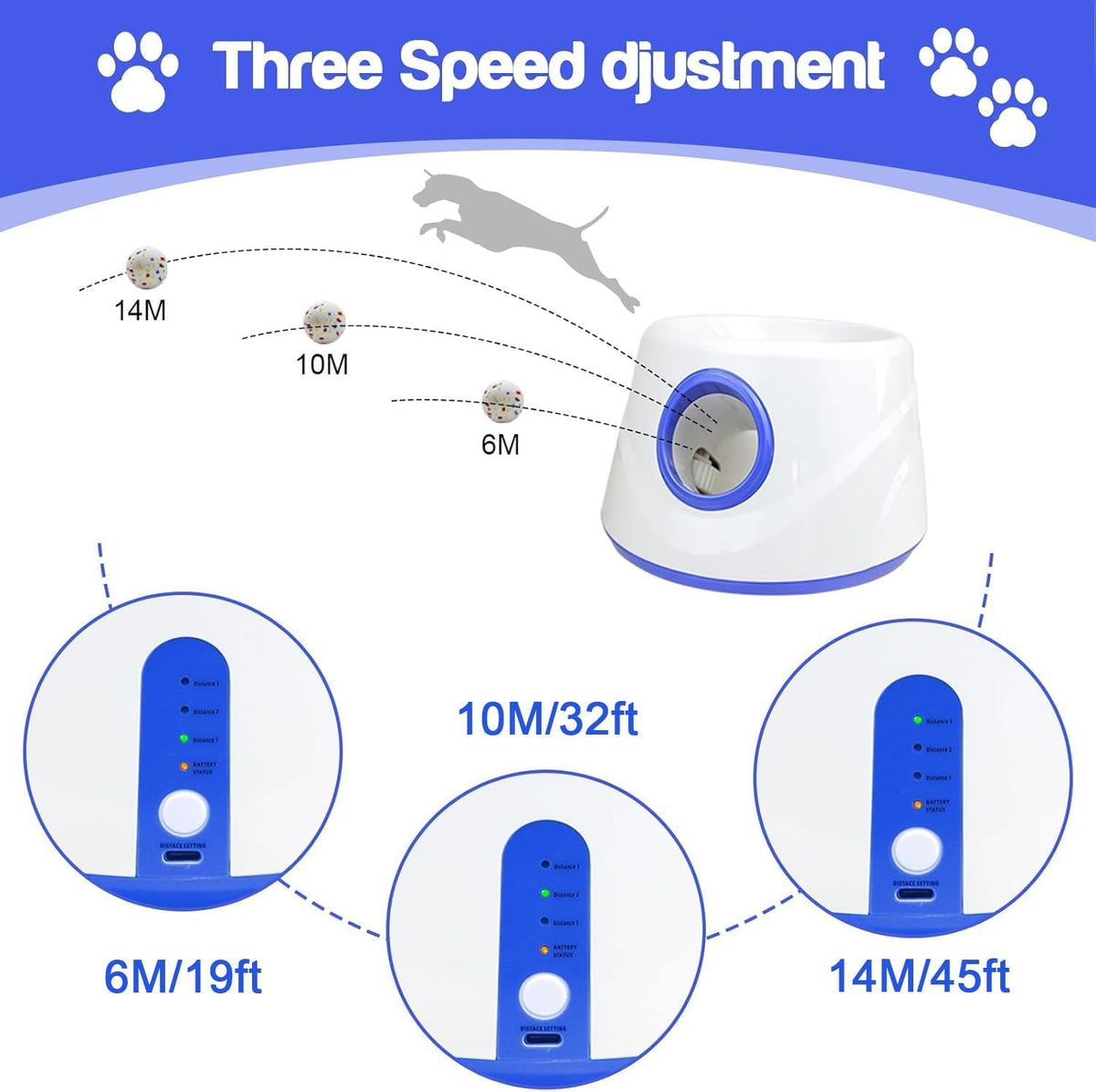 Automatic Ball Launcher, Hands‑free Dog Ball Thrower, Adjustable Distance Dog Fetch Machine (19-45FT), Suitable for