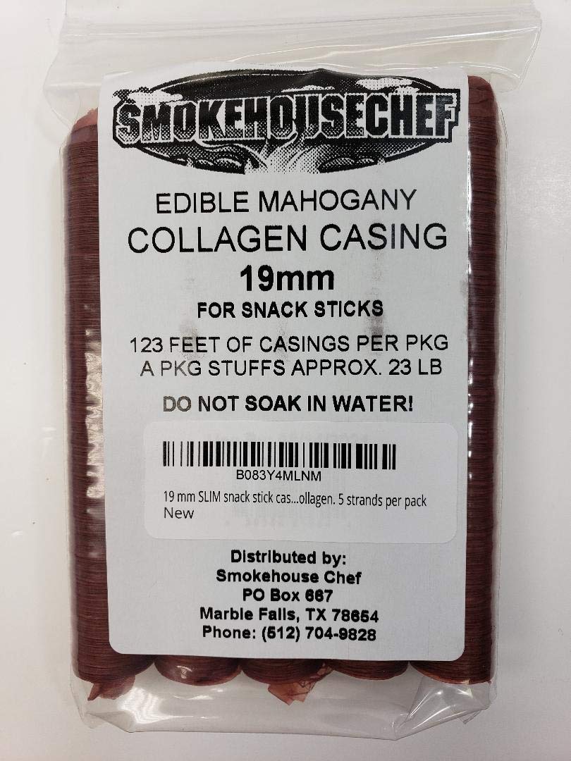 19 mm SLIM snack stick casings for homemade snack sticks. Beef Collagen. 5 strands per pack