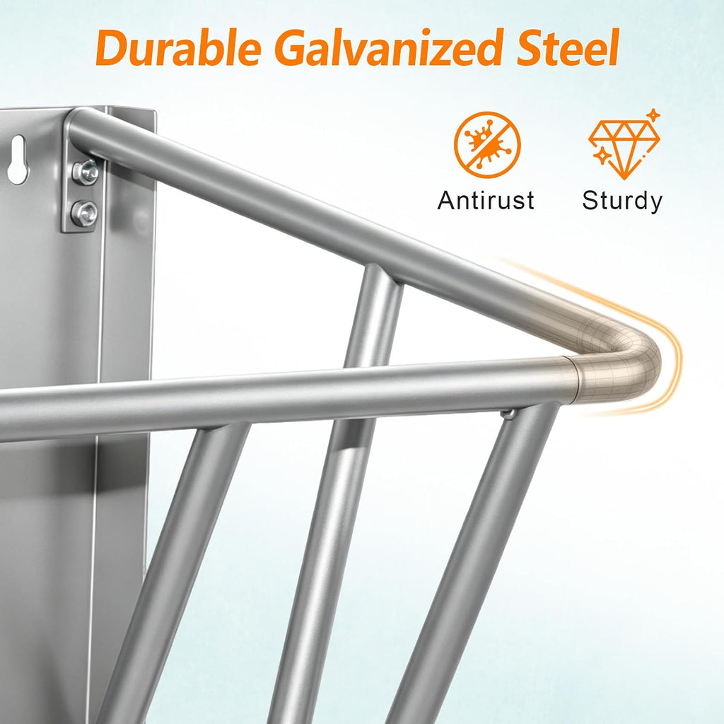 2 in 1 Wall Mount Hay and Grain Feeder, 25 Gallons Livestock Feeder | Galvanized Steel Wall Hay Rack, Hanging Hay