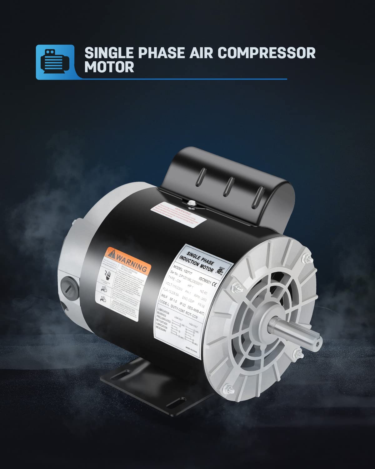 Air Compressor Motor 1HP Single Phase 3450RPM 115/230V ODP 56 Frame