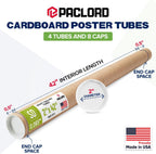 2" x 42" Made in USA Kraft Paper Mailing Tube, 4 Tubes, 8 Caps