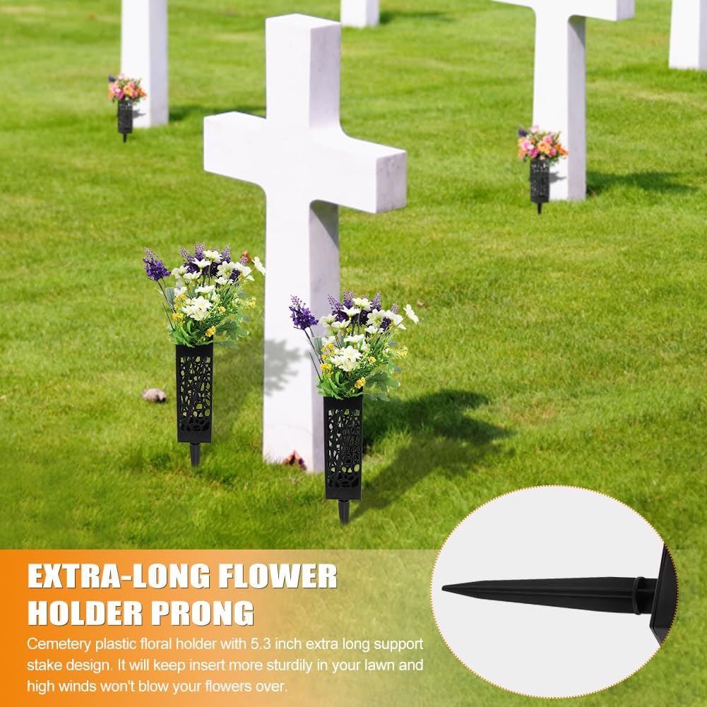 Cemetery Vases for Grave, 4 Pack 12 inch Memorial Cemetery Floral Holder Grave Vase in Ground, Floral Vase Cones with
