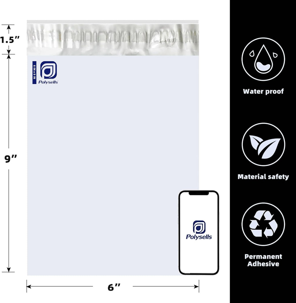 200 pcs 6x9 Inches White (Silver) Poly Mailers Shipping Envelopes, Strong Adhesive Sealing, Waterproof, and