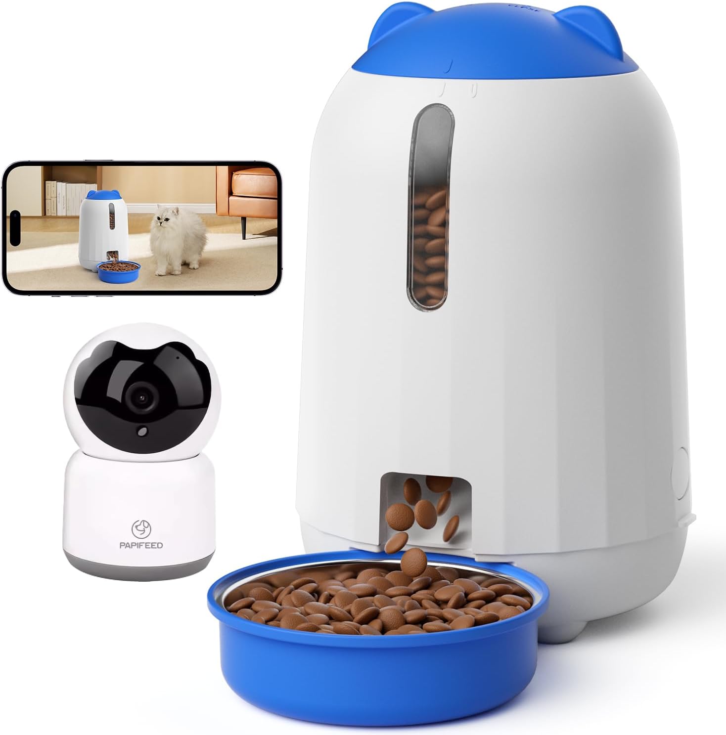 2-in-1 Automatic Cat Feeder and Pet Camera Combo, 1080P HD & 360°Pan-Tilt, 3L Cat Food Dispenser with App, 2.4G WiFi