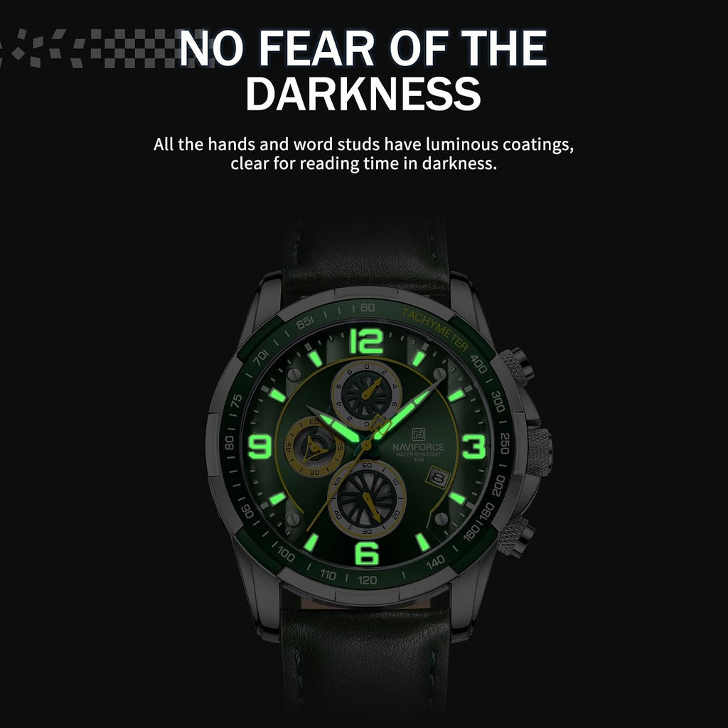Sport Watches for Men Analog Quartz Chronograph Leather Strap Wrist Watch