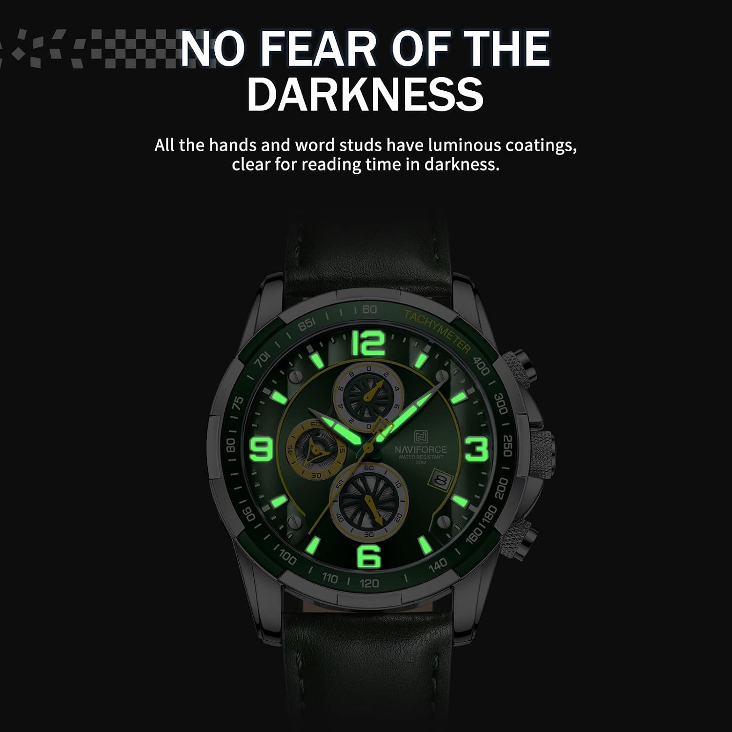 Sport Watches for Men Analog Quartz Chronograph Leather Strap Wrist Watch