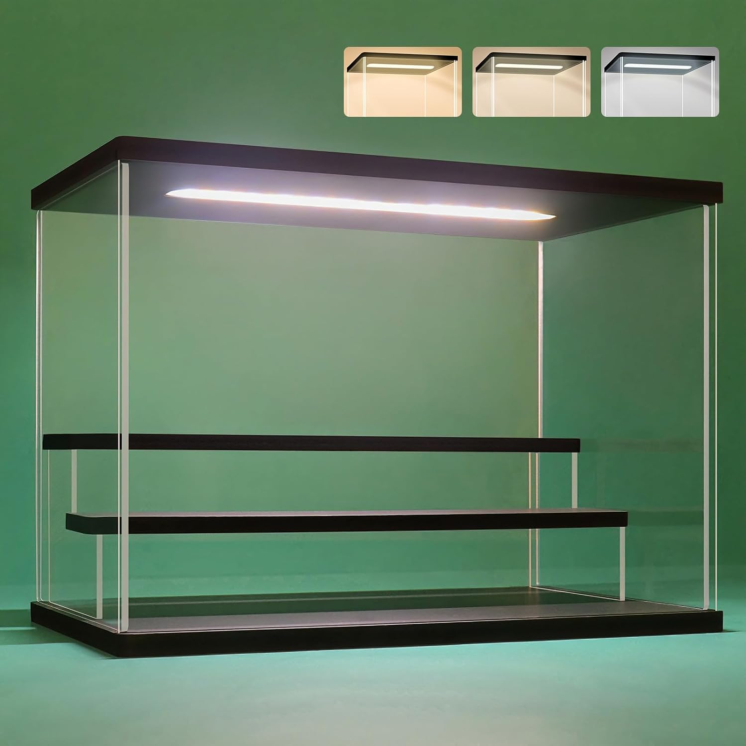 Acrylic Display Case with Light, Upgraded 3 Color Light & Adjustable Brightness Showcase ,3 Tier Dustproof Clear Toy