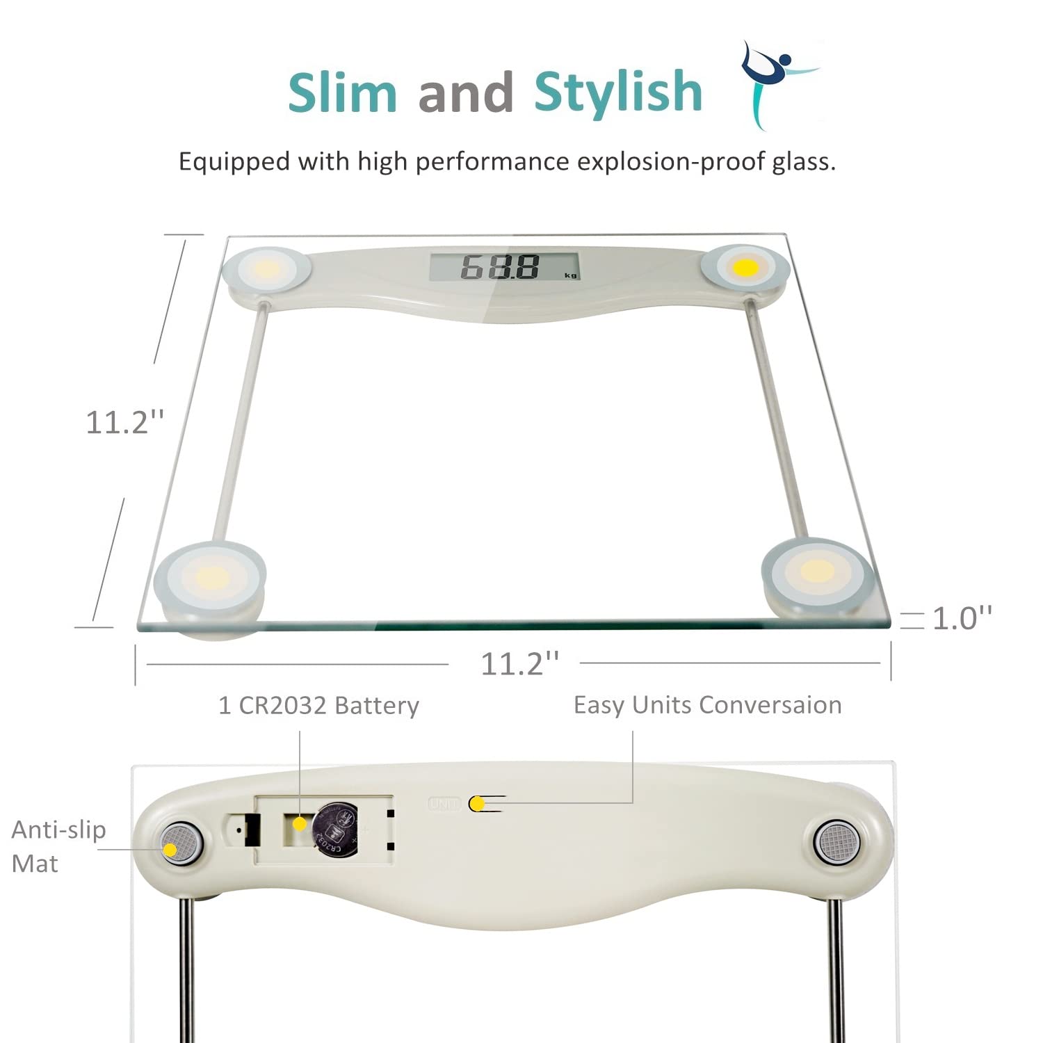 Digital Bathroom Scale for Body Weight Precision Weighing Scale | 0.2lb Increment, Max 330lb, Clear Screen, Step On