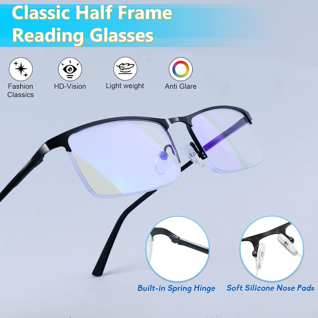 Blue Light Blocking Glasses, Lightweight Metal Half Frame Computer Reading/Gaming/TV/Phones Glasses,Filter UV