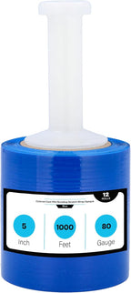 Blue Stretch Wrap, 12 Pack, 5 Inch, 1000 Feet/Roll