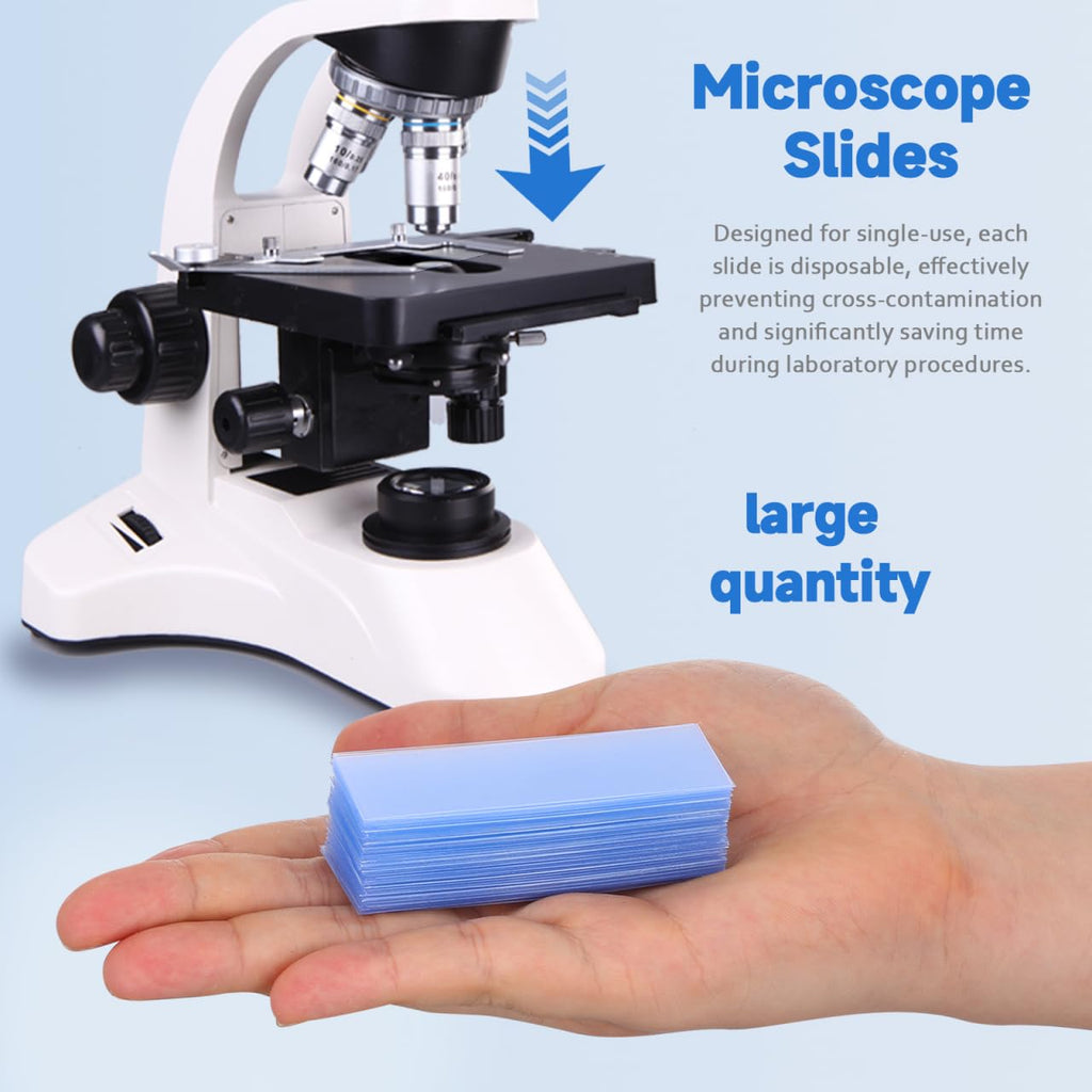 100pcs Plastic Microscope Slides Kit Blank Slides 75 x 25 mm | Transparent Plastic, Disposable Use