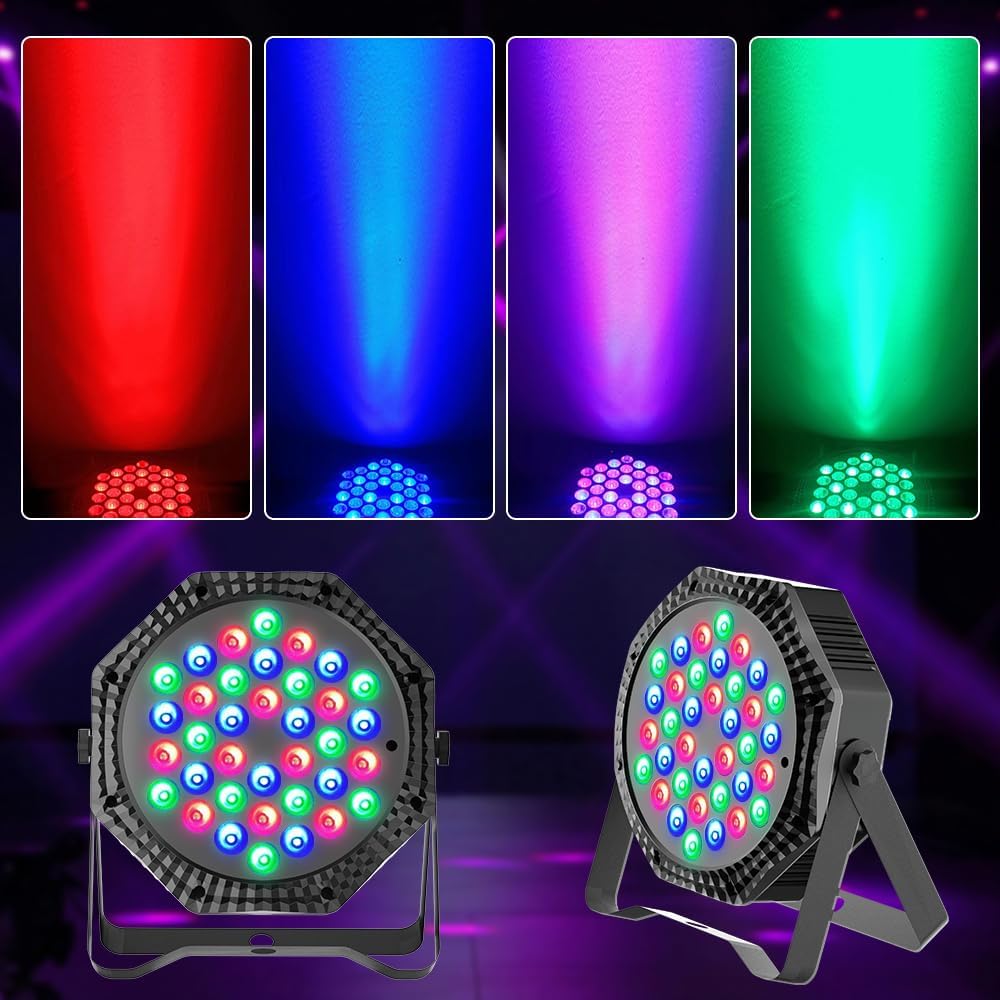 2-Pack LED Par Lights DJ Stage Light for Parties | 36LED, RGB, 9-Mode, Sound Activated, DMX Control, Uplighting for